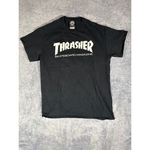 Thrasher Skateboard Magazine T-Shirt Mens Medium Black Graphic Logo Tee Cotton